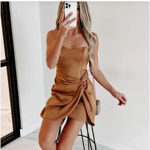 Caramel Satin Strapless Mini Dress Size Small